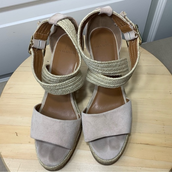 H By Halston Jane Nude Coastal Wrap Wedge Sandals Vegan Suede Leather Shoes 7.5 - Picture 12 of 13